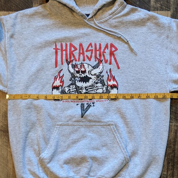 Thrasher Fleece Hoodie Gray Pullover Medium Sweatshirt - Picture 7 of 7
